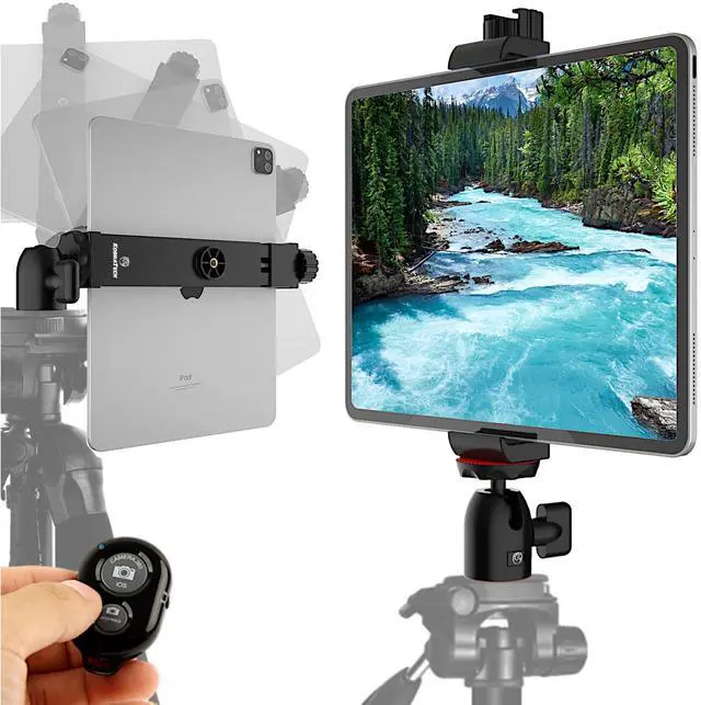 Main image of KobraTech TabMount 360 iPad Tripod Mount Holder | Includes Swivel Ball Head and Bluetooth Remote iPad Holder for Tripod (Mount Only)