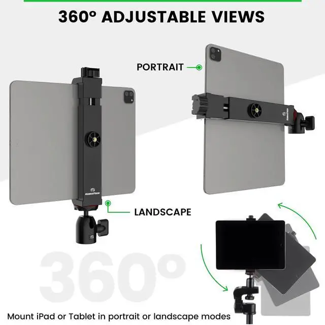 Alt view image 4 of 5 - KobraTech TabMount 360 iPad Tripod Mount Holder | Includes Swivel Ball Head and Bluetooth Remote iPad Holder for Tripod (Mount Only)