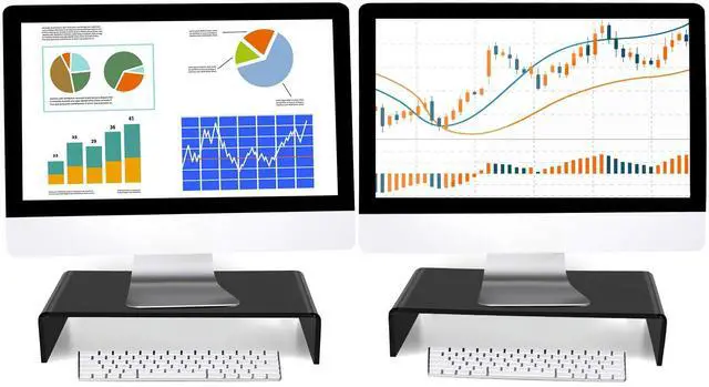 Main image of Jetec 2 Pcs Acrylic Monitor Stand Desktop Video Acrylic Monitor Riser Desk Shelf Computer Stand for Laptop TV Computer Screen Desk Organizer Teacher's Day Supplies (Black, 12 x 8 x 3 Inch)