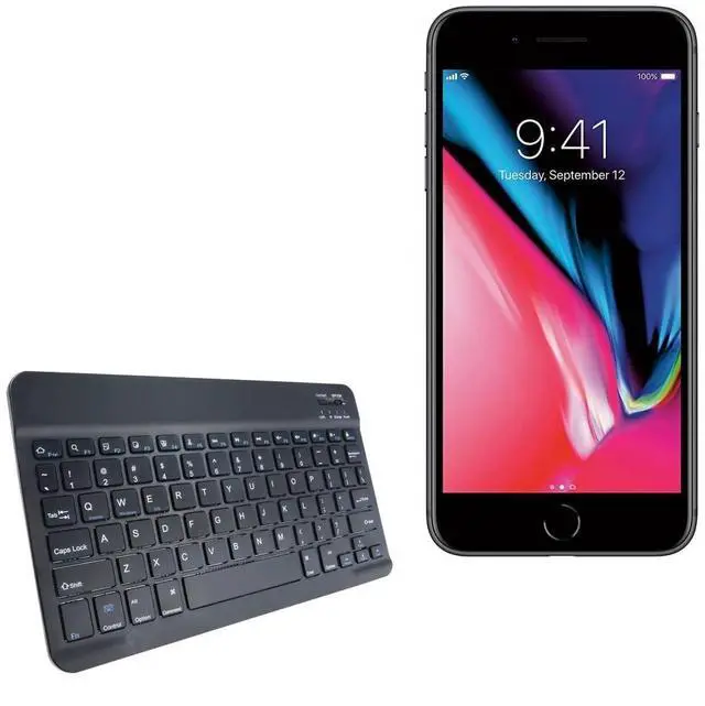 Main image of BoxWave Keyboard Compatible with Apple iPhone 8 Plus - SlimKeys Bluetooth Keyboard, Portable Thin with Chiclet-Style Keys - Jet Black