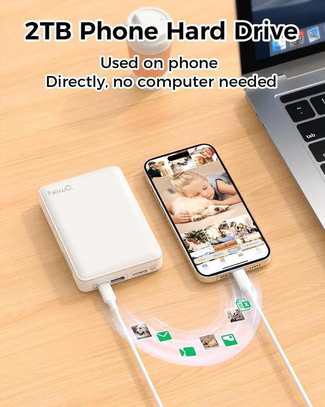 Alt view image 2 of 5 - NEWQ Hard Drive for Phone & Computer: USB Flash Storage Device Photo Memory Stick for iPhone, iPad, MacBook Compatible with Apple iOS & Android Cellphone Backup Pictures, Videos, Etc (2, TB)