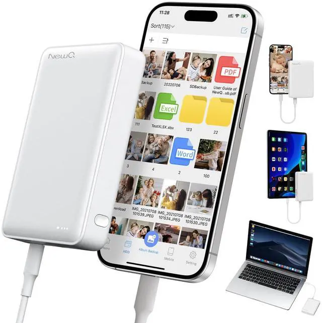 Main image of NEWQ Hard Drive for Phone & Computer: USB Flash Storage Device Photo Memory Stick for iPhone, iPad, MacBook Compatible with Apple iOS & Android Cellphone Backup Pictures, Videos, Etc (2, TB)