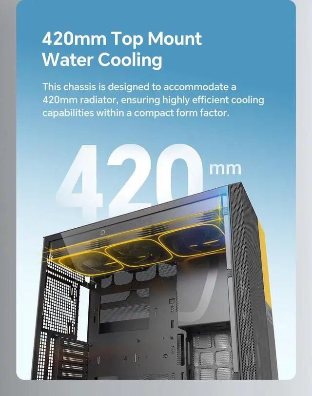 Alt view image 5 of 5 - Geometric Future M5 Vent, Mesh Panel Tempered Glass Mid Tower, E-ATX/ATX Gaming Case, High Airflow, Type C, Support 420/360 Rad, ARGB PWM 140mm Fan x 5 Pre-Installed, Black/Yellow, GEO-M5VF-BY