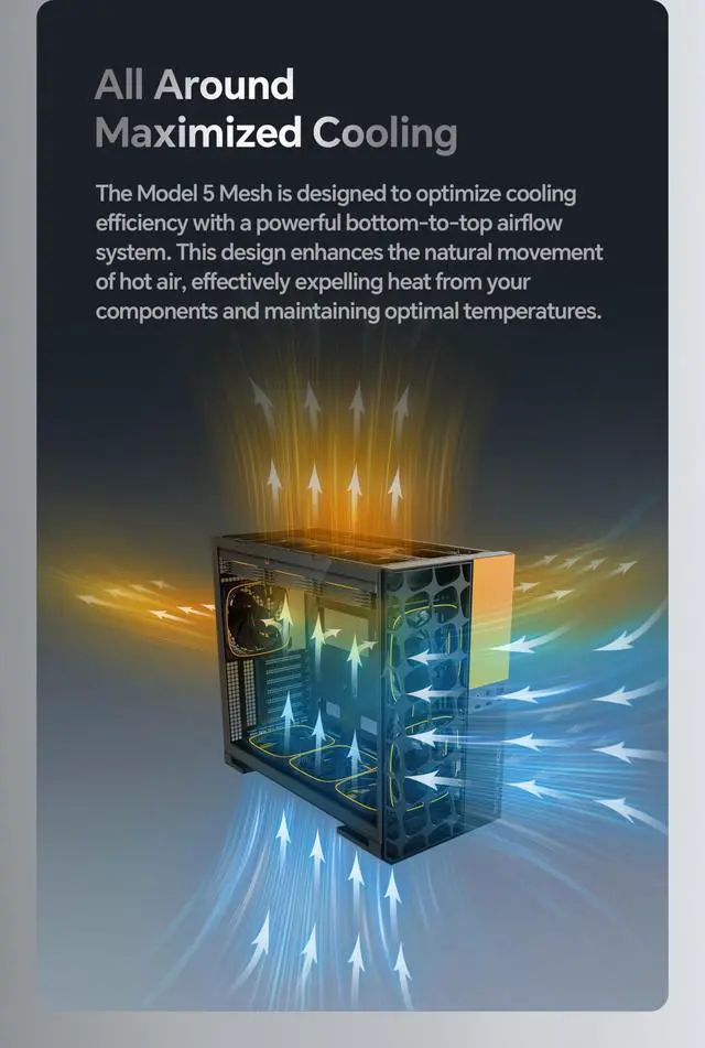 Alt view image 3 of 5 - Geometric Future M5 Vent, Mesh Panel Tempered Glass Mid Tower, E-ATX/ATX Gaming Case, High Airflow, Type C, Support 420/360 Rad, ARGB PWM 140mm Fan x 5 Pre-Installed, Black/Yellow, GEO-M5VF-BY