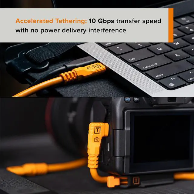 Alt view image 3 of 5 - Tether Tools TetherPro Optima 10G USB Exclusive Data Transfer, 15 (4.6M) Straight to Right Angle Cable - Orange