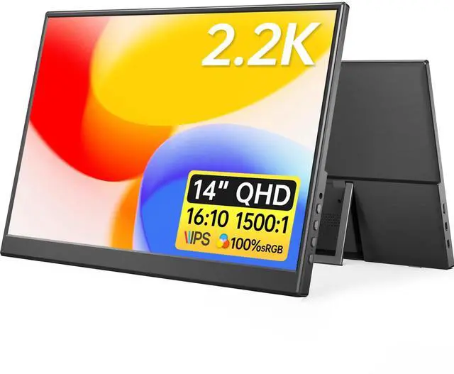 Main image of Yxk Portable Monitor 14 inch 2.2K QHD USB C HDMI Ultra-Slim IPS Travel Display w/Smart Cover & Speakers, HDR Plug&Play, External Monitor for Laptop PC, Phone,Mac