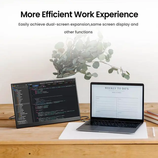 Alt view image 5 of 5 - Yxk Portable Monitor 14 inch 2.2K QHD USB C HDMI Ultra-Slim IPS Travel Display w/Smart Cover & Speakers, HDR Plug&Play, External Monitor for Laptop PC, Phone,Mac