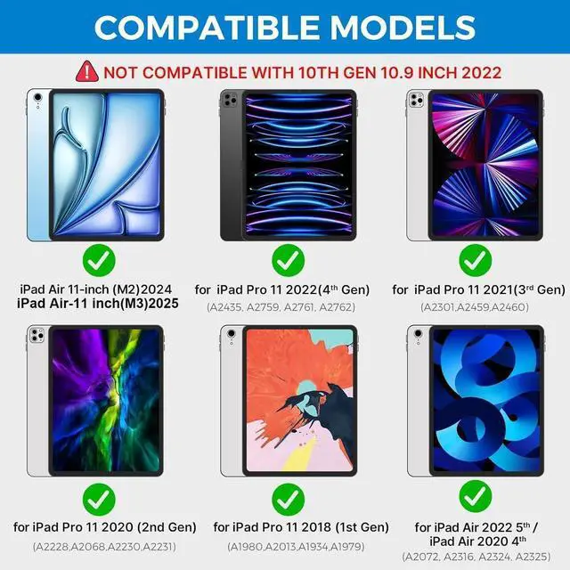 Alt view image 2 of 5 - Keyboard Case for iPad Air 11 inch (M3 2025 / M2 2024) & iPad Pro 11(4th/3rd/2nd/1st Gen), 7 Colors Backlit Detachable Keyboard, Smart Protection Cover with Pencil Holder for Air 5th/4th 10.9'' Green