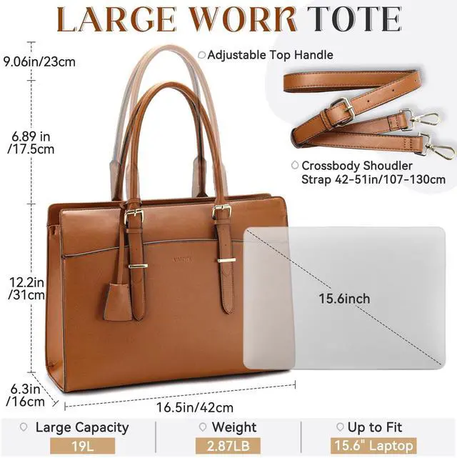 Alt view image 2 of 5 - VASCHY Laptop Bag for Women, Vegan Leather Large Work Tote Purse Briefcase, 15.6 Inch Laptop Computer Handbag for Business Office Teachers, Brown