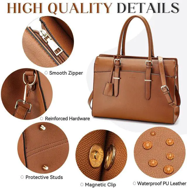 Alt view image 3 of 5 - VASCHY Laptop Bag for Women, Vegan Leather Large Work Tote Purse Briefcase, 15.6 Inch Laptop Computer Handbag for Business Office Teachers, Brown