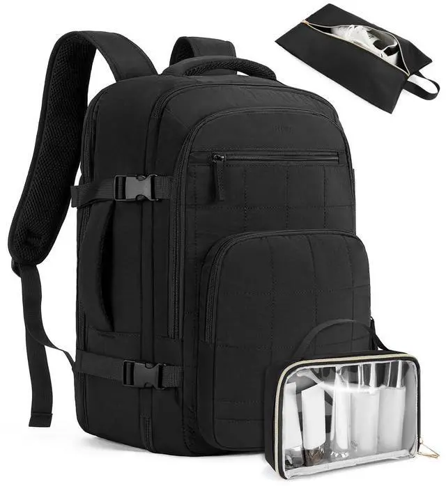 Main image of Telena Travel Backpack Carry on Flight Approved, 17.3 inch Laptop Quilted College Bookbag Personal Item Travel Bags for Women Black