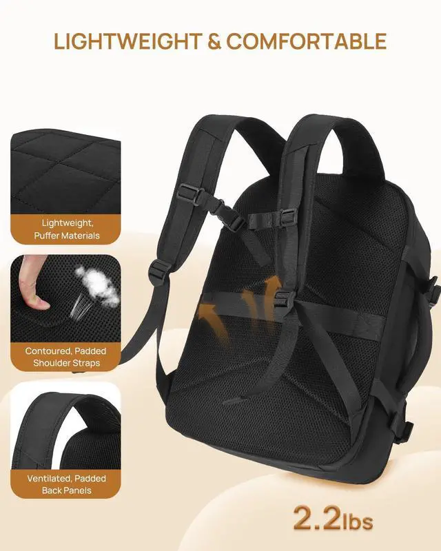 Alt view image 5 of 5 - Telena Travel Backpack Carry on Flight Approved, 17.3 inch Laptop Quilted College Bookbag Personal Item Travel Bags for Women Black