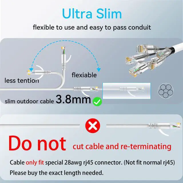 Alt view image 5 of 5 - Cat6a Ethernet Cable Slim 200ft Outdoor&Indoor, 28AWG Pure Copper Cat6 Internet Cable for Waterproof & Direct Burial, Flexible Cat6 Ethernet Cable 10G 550MHZ, Cat 6 Network cable for Indoor White
