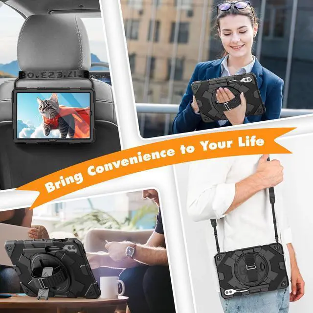 Alt view image 5 of 5 - SEYMAC Case for Samsung Galaxy Tab S10+ Plus 2024/S9 FE+/S9+ 12.4'' 2023, Shockproof Protective Case with Screen Protector, Rotating Stand, Hand/Shoulder Strap, Black