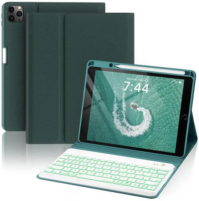 Main image of OYEEICE Keyboard case for iPad 9.7 inch, iPad 6th Gen (2018), iPad 5th Gen (2017), iPad Air 2 (2014) - 7 Color Backlit Wireless Keyboard with Pencil Holder for iPad 6th/5th Pro 9.7'' Air 2/1 - Teal