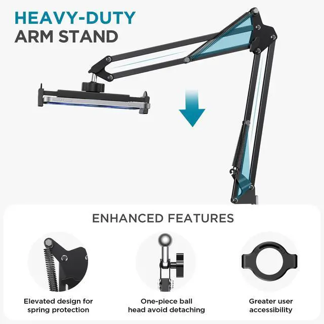 Alt view image 5 of 5 - InnoGear Tablet Floor Stand, Overhead Bed Phone Stand Adjustable Holder Universal Floor Stand Compatible with iPhone iPad Pro Air Mini, Samsung Tab, Kindle, E-Readers (Large)