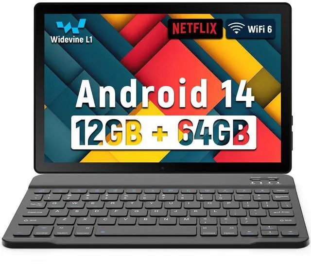 Main image of Latest 2025 Upgraded Android Tablet 10.1 Inch with IPS HD Touch Screen, Dual Camera, 64GB Storage 1TB Expansion, 8 in 1 Tablets Kit with Keyboard, Protective Case, Mouse, Stylus, BT 5.4, WiFi 6