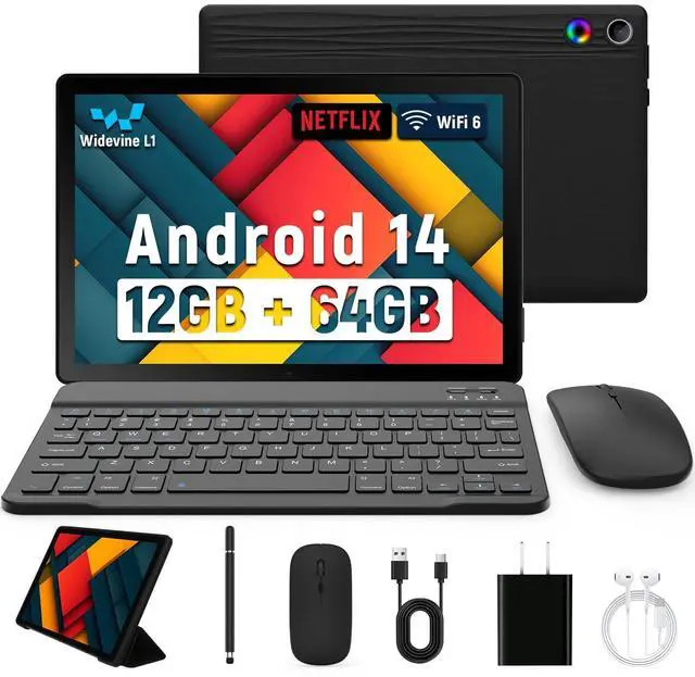 Alt view image 2 of 5 - Latest 2025 Upgraded Android Tablet 10.1 Inch with IPS HD Touch Screen, Dual Camera, 64GB Storage 1TB Expansion, 8 in 1 Tablets Kit with Keyboard, Protective Case, Mouse, Stylus, BT 5.4, WiFi 6