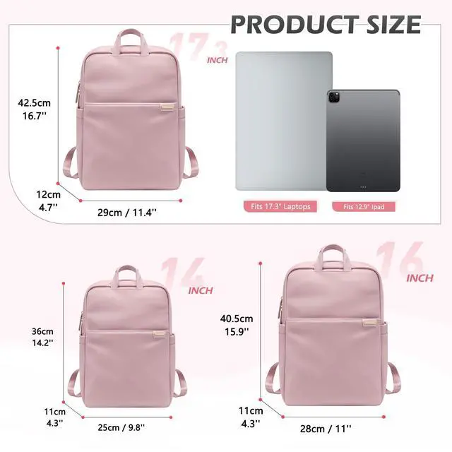 Alt view image 2 of 5 - GOLF QUALITY Slim Laptop Backpack for Women, Lightweight Business Backpack for Women Computer Bag Purse for Commuting, Fit 17.3 Inch, Pink