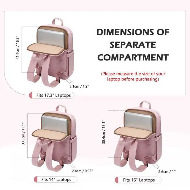 Alt view image 4 of 5 - GOLF QUALITY Slim Laptop Backpack for Women, Lightweight Business Backpack for Women Computer Bag Purse for Commuting, Fit 17.3 Inch, Pink