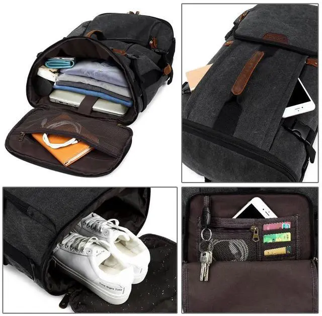 Alt view image 5 of 5 - G-FAVOR Travel Backpack for Men, 40L Flight Approved Carry On Backpack, Water Resistant Canvas Weekender with 17.3" Laptop Sleeve, Convertible Duffel Bag for Airplane, Business & Travel