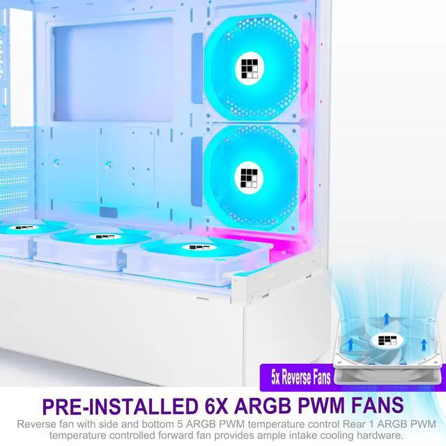 Alt view image 4 of 5 - FOIFKIN PC Case - Pre-Installed 6 PWM ARGB Fan, ATX Mid-Tower Gaming PC Case, Type-C,FOIFKIN (White, F1)