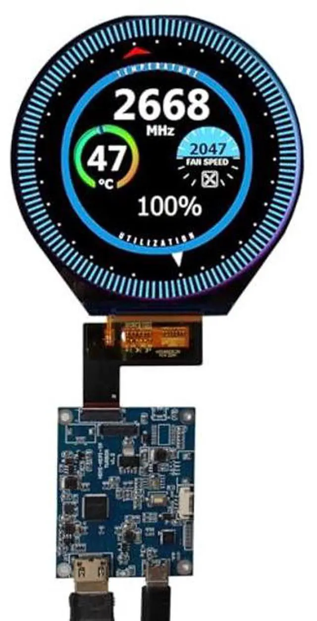 Alt view image 2 of 5 - FanyiTek 3.4 inch 800x800 IPS MIPI 330nit Round LCD Screen and 39 pins Controller Board,Micro USB Power Port