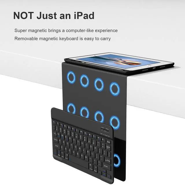 Alt view image 2 of 5 - Divufus Keyboard Case for iPad 9.7 Inch 2018/2017 6th/5th Generation, Air 2/1 [Magnetic Detachable Wireless Keyboard][Support 3 System] Flip Stand Case with Pencil Holder for iPad 9.7, Black