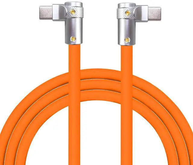 Main image of chubbycable FlexElbow Pro - 90 Degree Design 240W Fast Charge Cable Ultra-Thick Silicone Right Angle USB C Cable Phone Tablets Charging Cord, Orange, Double Elbow Type C to Type C, 8.5FT