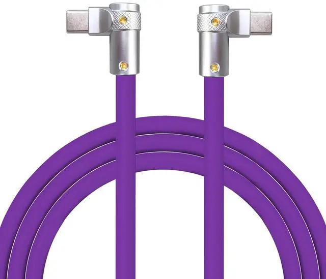Main image of chubbycable FlexElbow Pro - 90 Degree Design 240W Fast Charge Cable Ultra-Thick Silicone Right Angle USB C Cable Phone Tablets Charging Cord, Purple, Double Elbow Type C to Type C, 9.8FT
