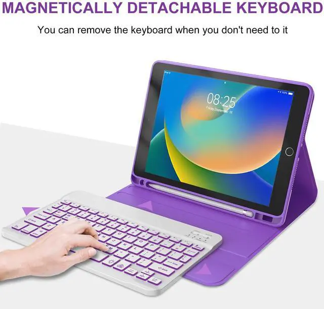Alt view image 2 of 5 - BORIYUAN iPad 9th 2021/8th/7th Generation Keyboard Case, 7 Colors Backlit Detachable Keyboard Folio Smart Cover for iPad 10.2"/iPad Air 10.5"(3rd Gen)/iPad Pro 10.5" with Pencil Holder  Purple