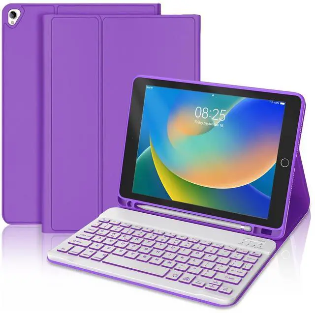 Main image of BORIYUAN iPad 9th 2021/8th/7th Generation Keyboard Case, 7 Colors Backlit Detachable Keyboard Folio Smart Cover for iPad 10.2"/iPad Air 10.5"(3rd Gen)/iPad Pro 10.5" with Pencil Holder  Purple