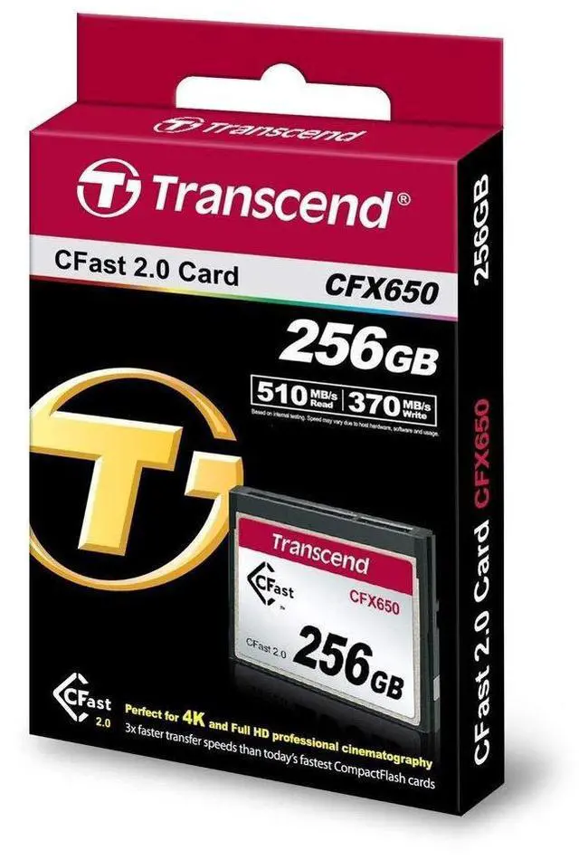 Alt view image 3 of 4 - Transcend 256GB CFX650, CFast 2.0, Up to 510 MB/s, SLC Mode, Full HD and 4K Video Recording, Perfect for Blackmagic URSA Mini and Canon EOS 1DX Mark II, XC10 - TS256GCFX650