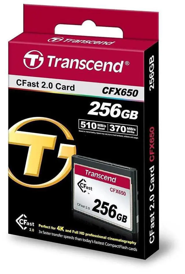 Alt view image 2 of 4 - Transcend 256GB CFX650, CFast 2.0, Up to 510 MB/s, SLC Mode, Full HD and 4K Video Recording, Perfect for Blackmagic URSA Mini and Canon EOS 1DX Mark II, XC10 - TS256GCFX650