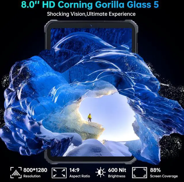 Alt view image 2 of 5 - OUKITEL RT3 Pro Rugged Tablet - 16GB+128GB 1TB Expandable Industrial Android 14 Tablet, 8 Inch HD Display, 5150mAh Battery Tablets PC, 16+8MP Camera,4G Dual SIM/5G WiFi/Face ID/90dB Speaker/NFC, Black