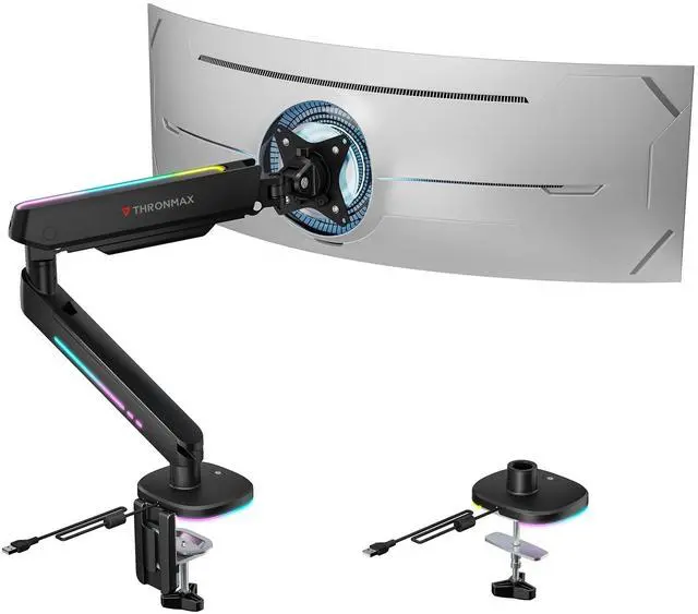 Main image of THRONMAX MX100 Monitor Mount for 12''-45'' inch Screens, Heavy Duty Fully Adjustable Steal Stand, Gas Spring Arm, VESA Mount with Clamp, Black