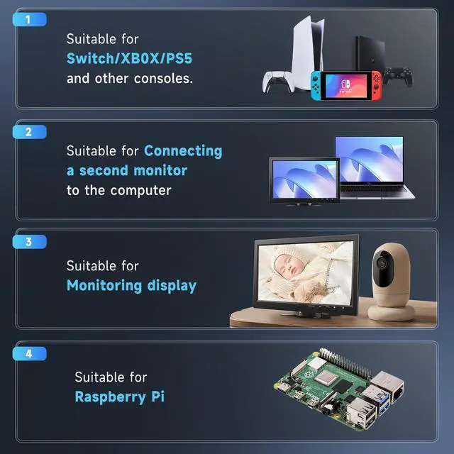Alt view image 5 of 5 - podofo 10.1 HD Monitor for Mini TV & Car Video Player & Computer Display TFT LCD Color Screen for Car Backup Camera & Home Security System Built in Speaker Support BNC/AVI/VGA/HDMI