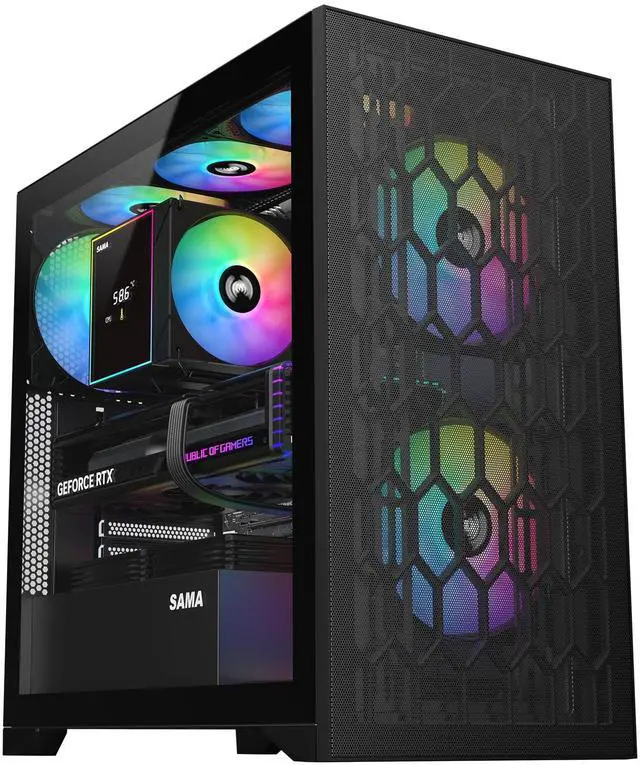 Main image of SAMA V Mesh Mid Tower PC Case - High Airflow PC Gaming Case Mesh Front Panel & Tempered Glass Side Panel, 3x140mm ARGB PWM Fans Pre-Installed, Supports ATX/M-ATX/ITX - Black