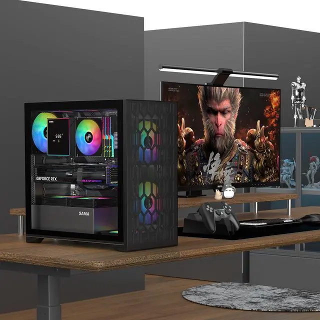 Alt view image 2 of 5 - SAMA V Mesh Mid Tower PC Case - High Airflow PC Gaming Case Mesh Front Panel & Tempered Glass Side Panel, 3x140mm ARGB PWM Fans Pre-Installed, Supports ATX/M-ATX/ITX - Black