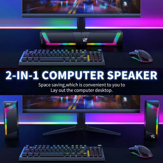 Alt view image 2 of 5 - Computer Speakers, 2 in 1 PC Speaker , Gaming Speakers for PC Computer Laptop Desktop Monitor, RGB Speakers with Touch Sensitive Lighting, USB Powered 3.5mm AuxPackage Only Two Speaker, No Soundbar