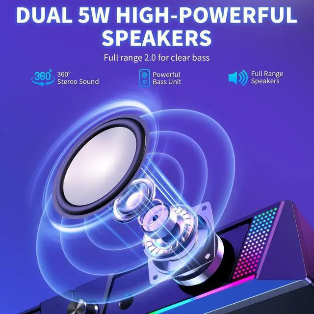 Alt view image 3 of 5 - Computer Speakers, 2 in 1 PC Speaker , Gaming Speakers for PC Computer Laptop Desktop Monitor, RGB Speakers with Touch Sensitive Lighting, USB Powered 3.5mm AuxPackage Only Two Speaker, No Soundbar