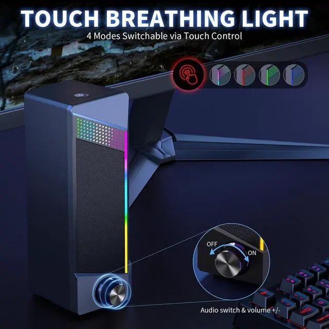 Alt view image 5 of 5 - Computer Speakers, 2 in 1 PC Speaker , Gaming Speakers for PC Computer Laptop Desktop Monitor, RGB Speakers with Touch Sensitive Lighting, USB Powered 3.5mm AuxPackage Only Two Speaker, No Soundbar