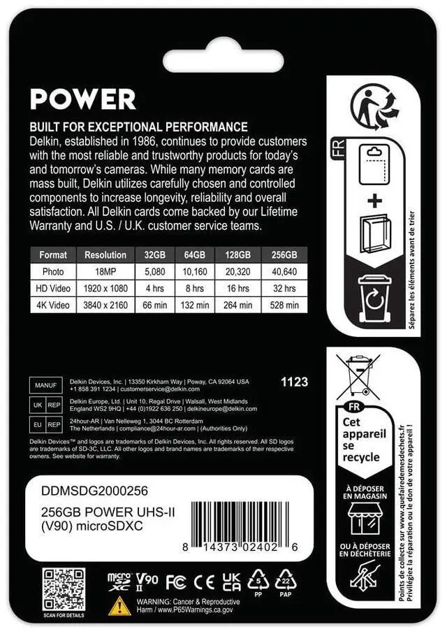 Alt view image 3 of 5 - Delkin Devices Power 256GB MicroSD UHS-II (V90) - 300MB/s Read, 250MB/s Write | for 8K, 4K, HDR, and 360 Video | High-Performance for Cameras