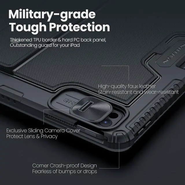 Alt view image 3 of 5 - Nillkin iPad Pro 13 inch (M4) Case with Detachable Keyboard, Magic Trackpad, 7 Colors Backlit, Rugged Keyboard Case with Camera Cover for iPad Pro 13 2024, Black
