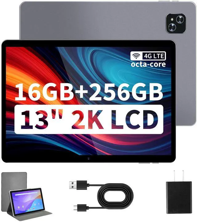 Main image of Veidoo 13 Inch Android Tablet, 2K 2160x1440 FHD Screen, 16GB (8+8 Expand) RAM 256GB ROM with 1TB Expand, Octa-Core Processor, Dual Nano SIM Card 4G LTE Tablet with 2.4G / 5G WiFi, 10000 mAh Battery