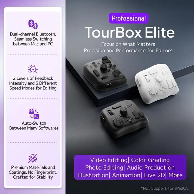 Alt view image 2 of 5 - TourBox Elite - Bluetooth Controller for Video Photo Editing Color Grading, Davinci Resolve Speed Editor, MacOS/Windows, Lightroom Photoshop Premiere Final Cut Pro Programmable Keyboard