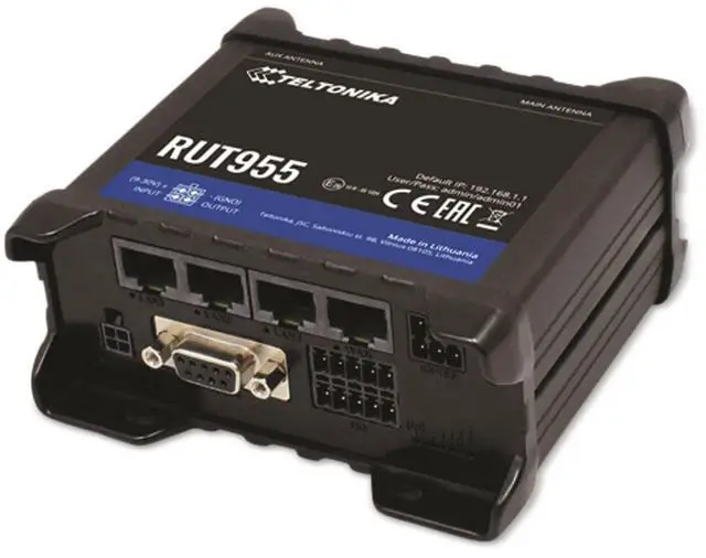 Main image of Teltonika W03660 Model RUT955 4G/LTE Router, Dual Sim, Global Navigation Satellite System, Compatible with Teltonika Remote Management System; For use with AT&T, Verizon, and T-mobile