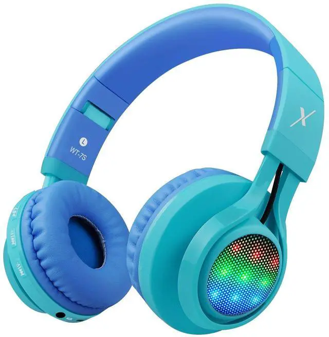 Alt view image 2 of 5 - Riwbox WT-7S Kids Bluetooth Headphones, LED Light Up Wireless Foldable Stereo Headset with Microphone and Volume Control for PC/Tablet/TV/Travel (Blue)