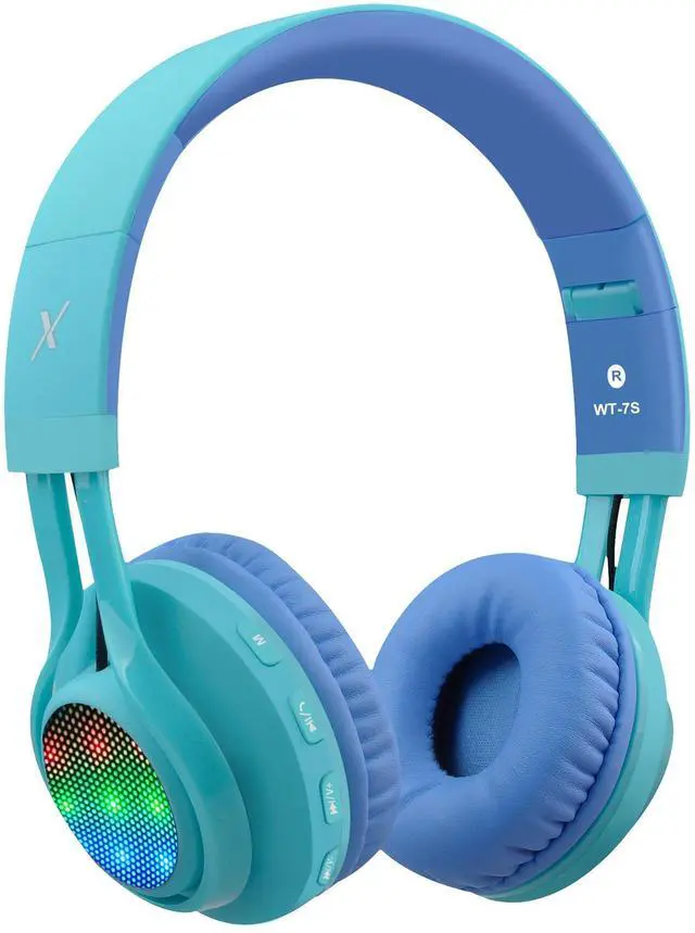 Main image of Riwbox WT-7S Kids Bluetooth Headphones, LED Light Up Wireless Foldable Stereo Headset with Microphone and Volume Control for PC/Tablet/TV/Travel (Blue)