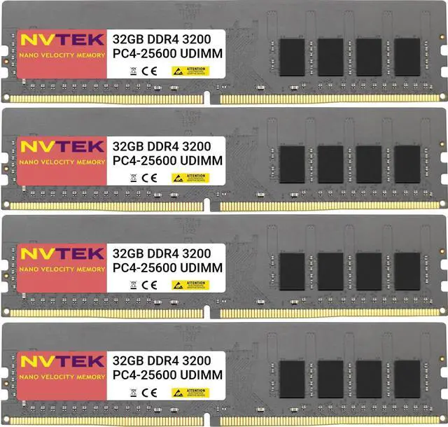 Main image of NVTEK 128GB (4X32GB) DDR4 3200MHZ PC4-25600 UDIMM 2Rx8 1.2V CL22 288-PIN Non-ECC Unbuffered Desktop PC Computer Memory KIT